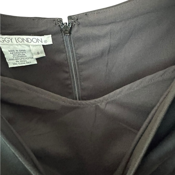 Maggie London Black Sheath Dress 8 Satin Ruffle Detail Cocktail Party Classic - Picture 4 of 5